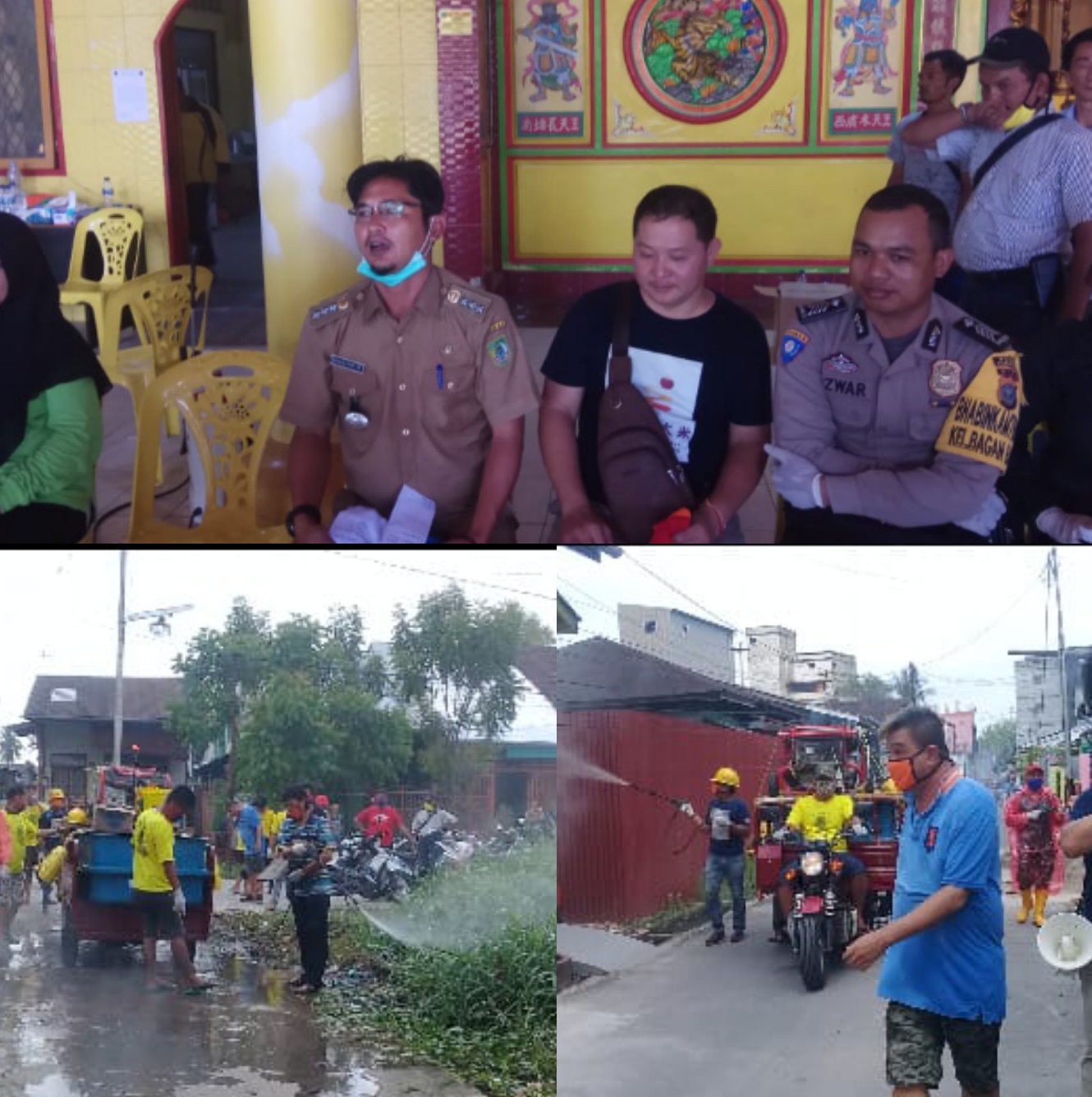 Cegah Covid-19, Camat Bangko Bersama Warga Tionghoa Lakukan Penyemprotan Disinfektan Di Seluruh Jalan Kecamatan 