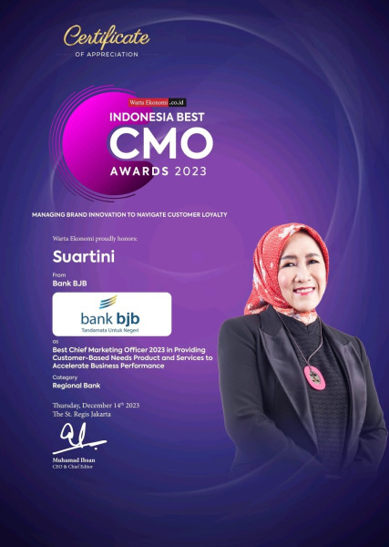 Mampu Jaga Pertumbuhan Bisnis,  Direksi bank bjb Raih Best CMO Award 2023