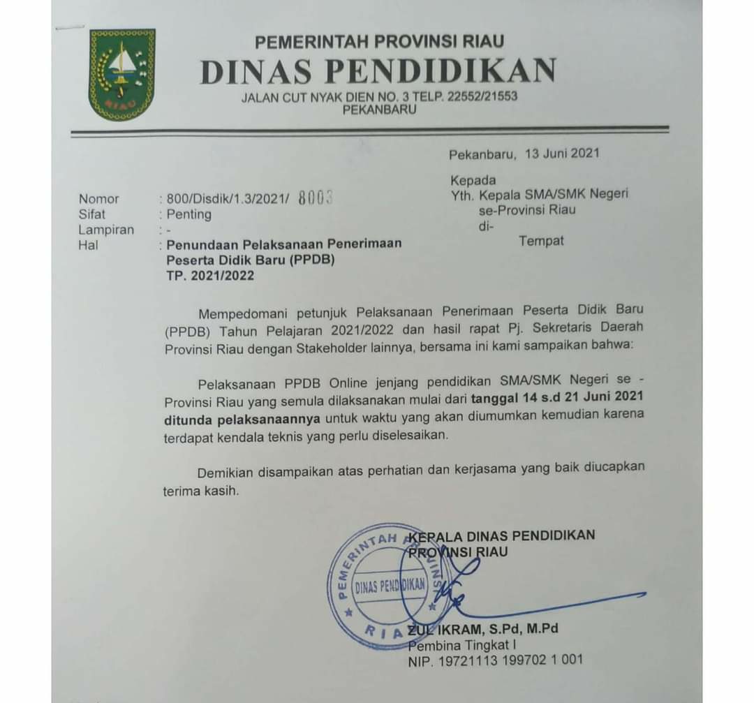 Alasan Gangguan Teknis, PPDB SMA/SMK Negeri di Riau Ditunda