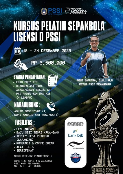 Segera, Askot PSSI Pekanbaru Gelar Lisensi D  18-24 Desember 2025