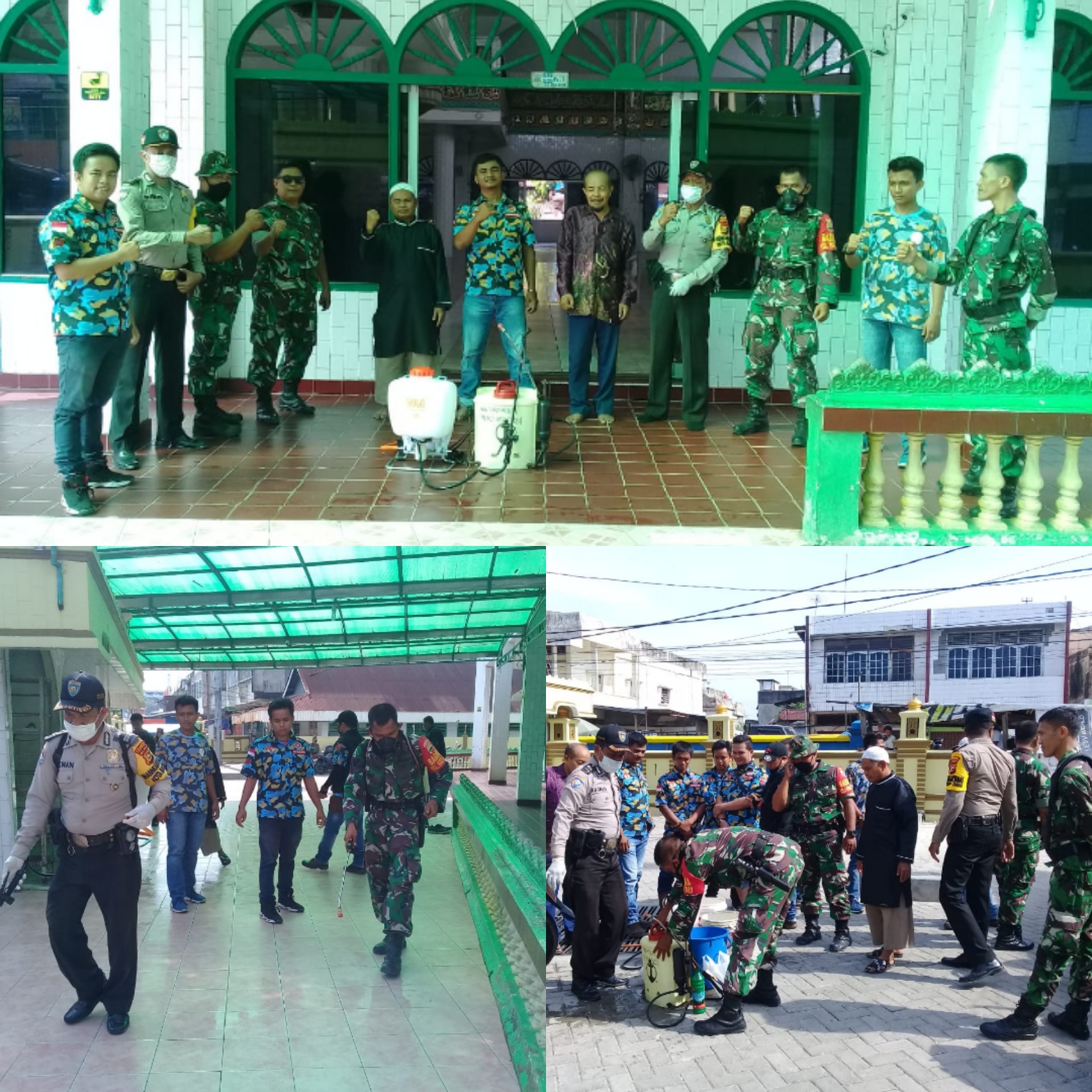 Babinsa Kotabaru Bersama Bhabinkamtibmas Dan Ormas Semprotkan Disinfektan Di Masjid Al Irsyad 