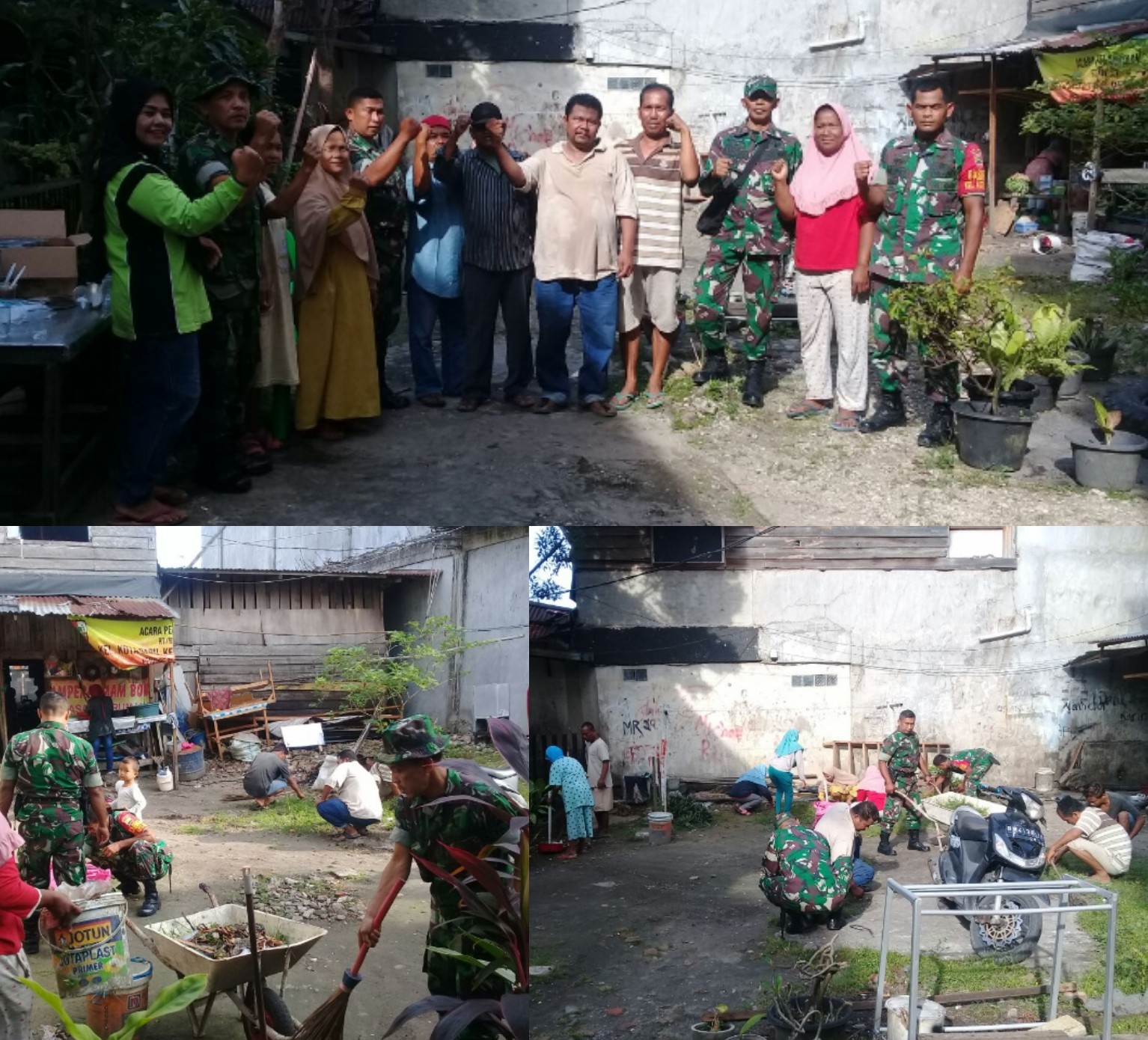 Babinsa Kodim 0301 Pekanbaru Bersihkan Parit &  Buat Lapangan Badminton