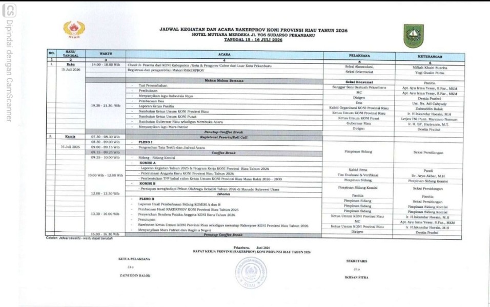 Plt Gubri Dijadwalkan Buka Rakerprov KONI Riau, Salah Satu Agenda Penetapan TPP Baru Calon Ketua