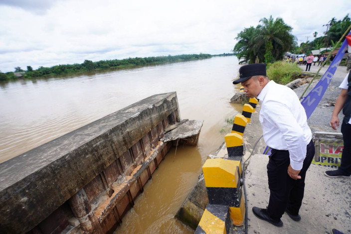 Gubri Abdul Wahid Tinjau Jembatan Sekayan Deras di Inhu