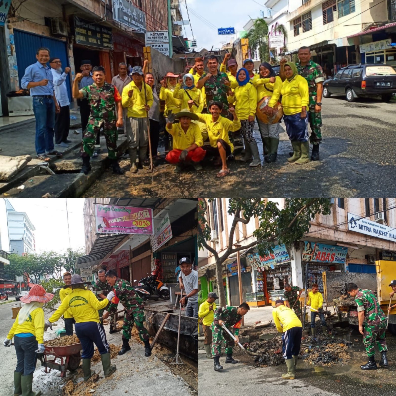 Babinsa Kodim 0301 Pekanbaru Berjibaku Bantu Pasukan Kuning Atasi Parit Tersumbat di Jalan Hasyim Asyari