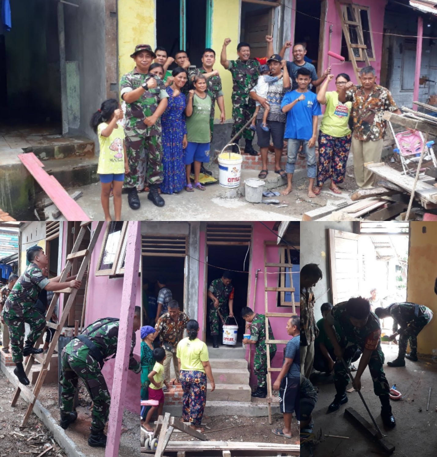 Komsos & Pererat Silaturahim,  Babinsa Kodim 0301 Pekanbaru Bantu Cat Tembok  Rumah Warga Binaan 