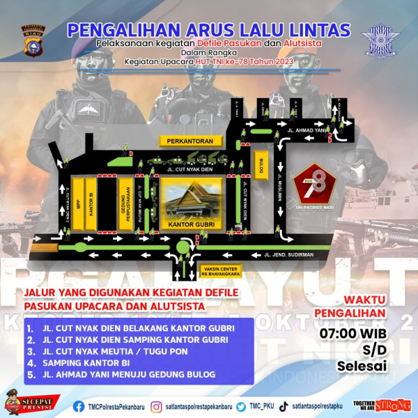 Satlantas Pekanbaru Alihkan Arus Lalu Lintas di Lokasi Perayaan HUT ke-78 TNI ke 78