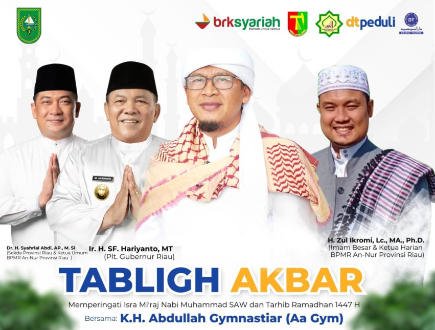 Sambut Ramadan, Masjid Raya An-Nur Riau Gelar Tabligh Akbar Bersama AA Gym