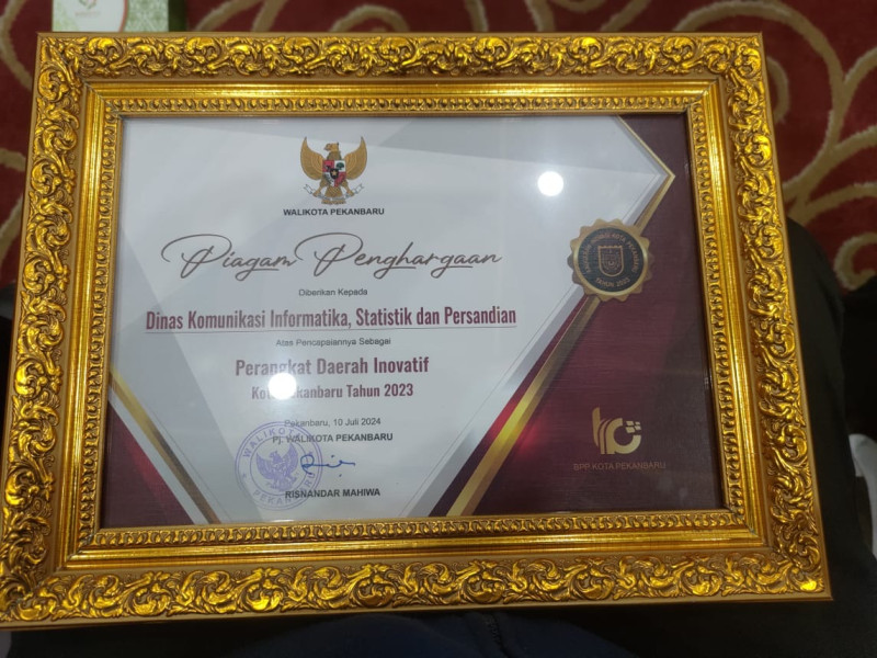 Diskominfotiksan Pekanbaru Raih Penghargaan Perangkat Daerah Inovatif di Tahun 2023