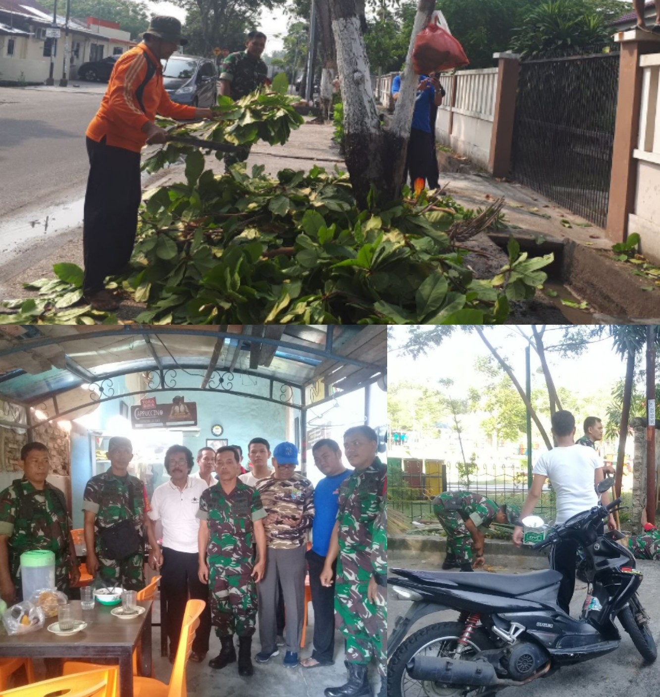 Babinsa Simpang Empat Bersihkan Selokan &  Trotoar 