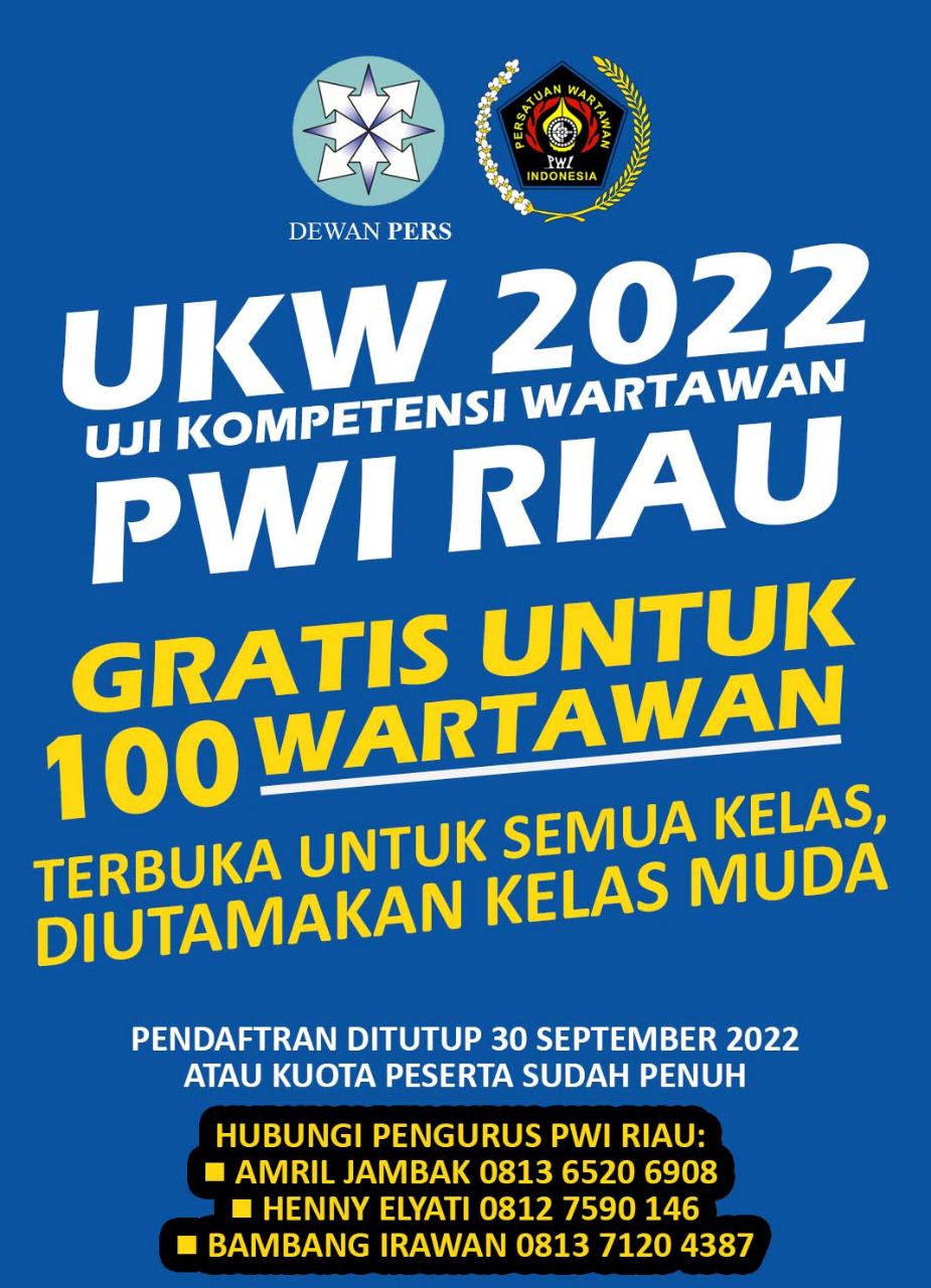 Oktober, PWI Riau Kembali Gelar UKW Gratis Untuk 100 Peserta 