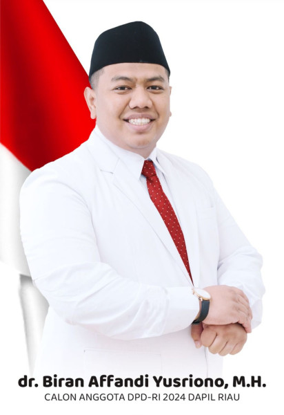 dr Biran Affandi Yusriono, MH Daftar Calon DPD - RI Termuda Riau, Deklarasikan Masyarakat Sehat  &  Ekonomi Kuat