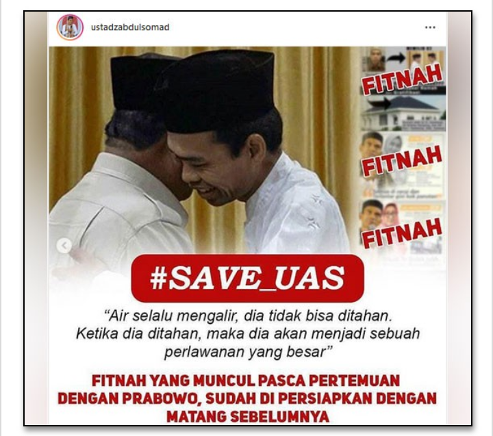 Difitnah Pasca Dukung Prabowo, UAS: Kuserahkan Semua Pada Engkau Ya Allah