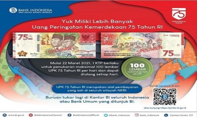 Penukaran Uang Rp 75 Ribu Semakin Mudah