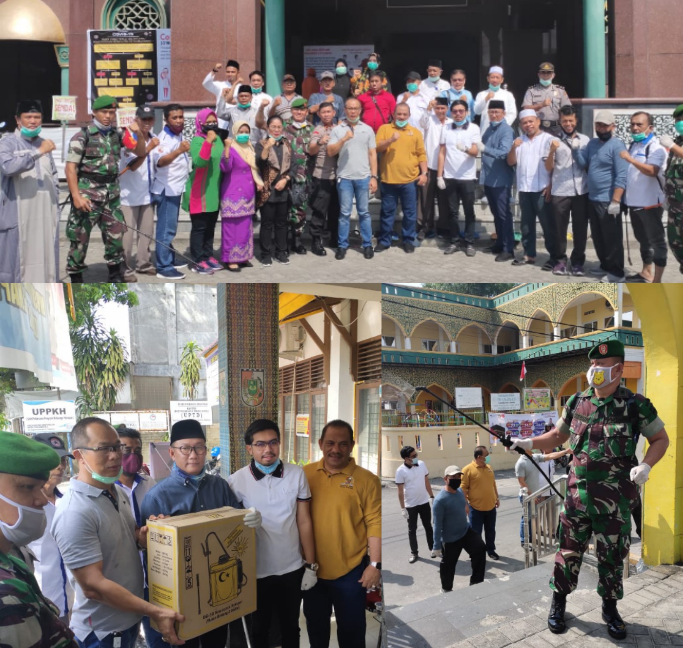 Bersatu Lawan Pandemi Covid-19, Anggota DPRD Dapil VI Senapelan -Payung Sekaki Semprot Disinfektan Di Masjid Raya Senapelen